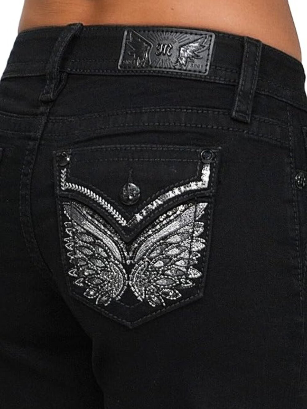 NWT Miss Me Women's Silver Butterfly Wings Faux Flap Pockets Wide Leg 24 X 30 - Picture 1 of 12